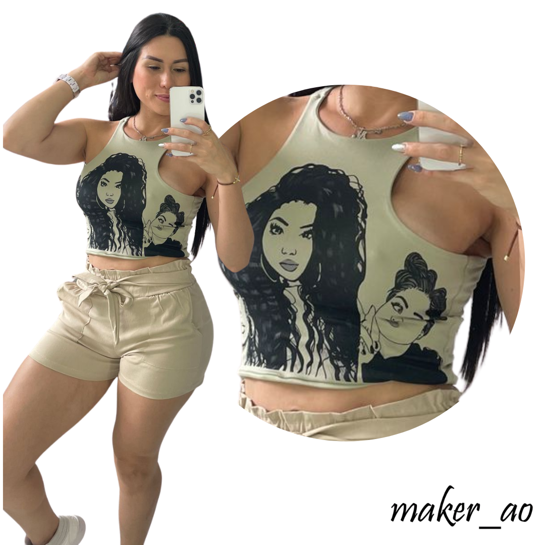 Crop Top Chicas Reversible Tela Doble