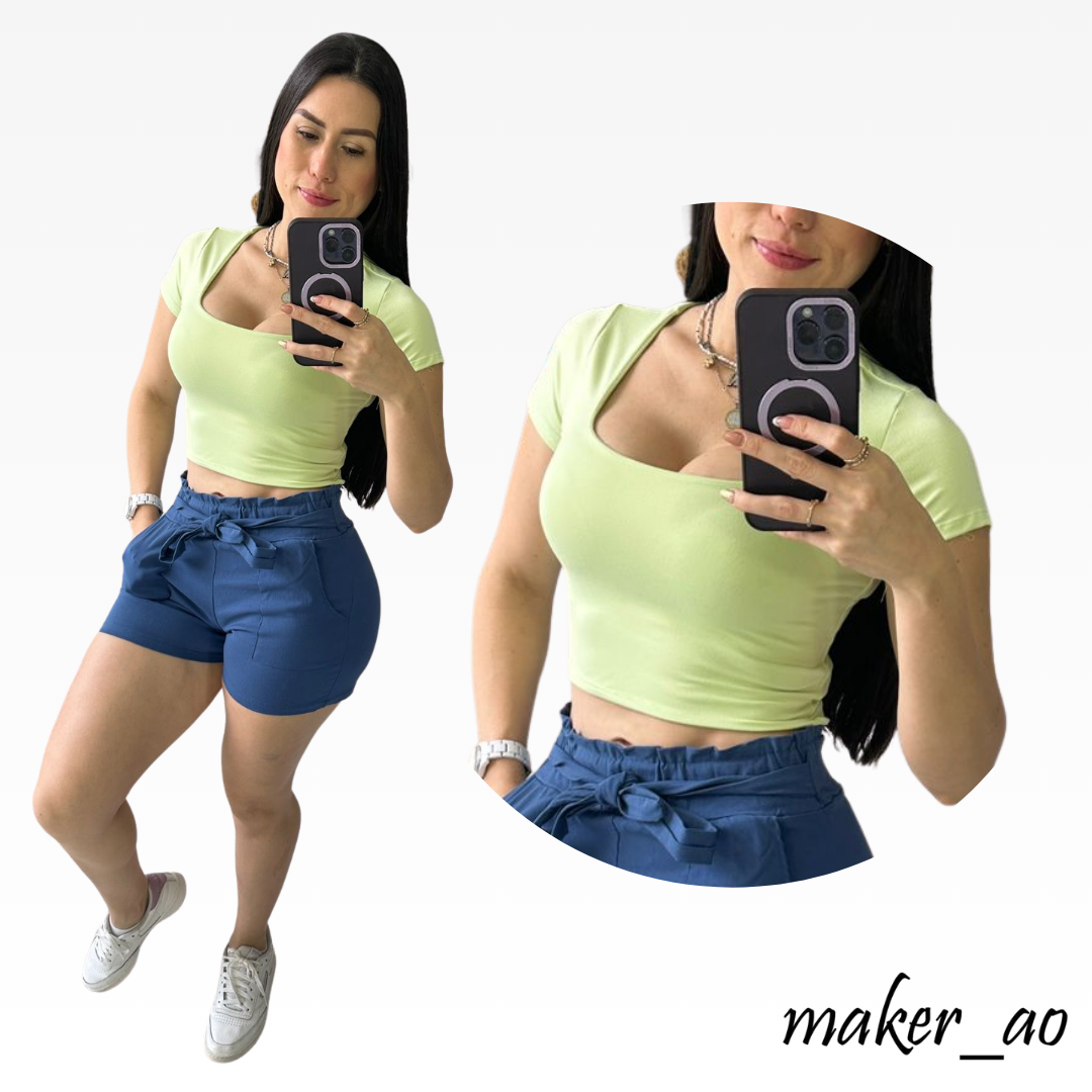 Crop Top Manga Corta Doble Tela