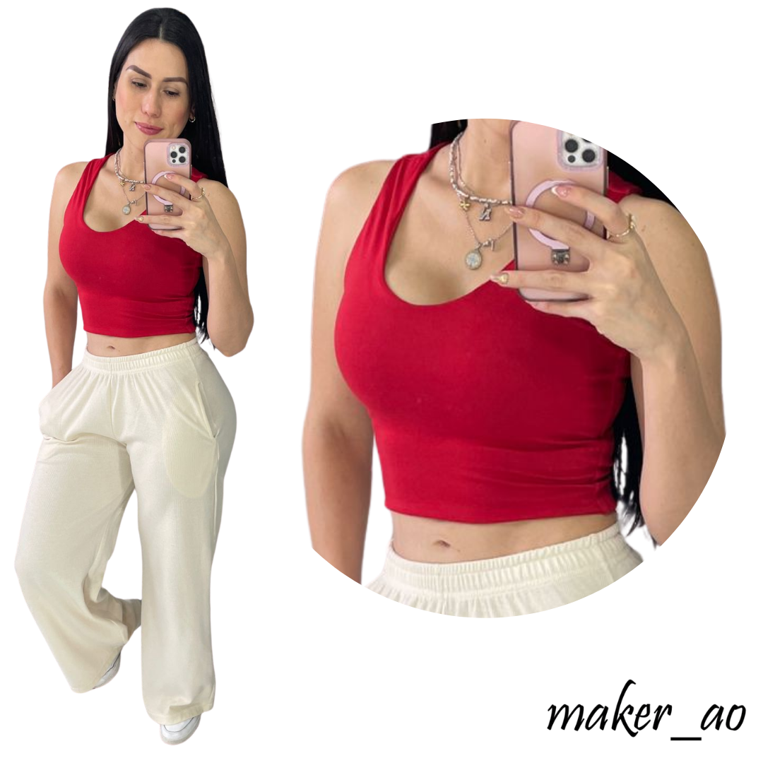 Crop Top V Tela Doble