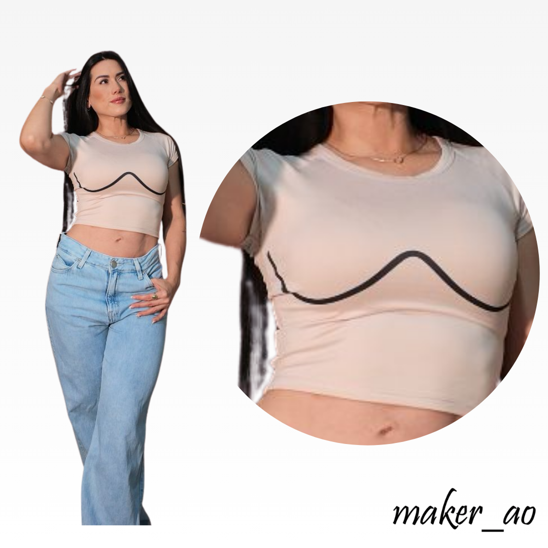 Blusa Estilo Crop con Detalle Negro Tela Piel Durazno Premium