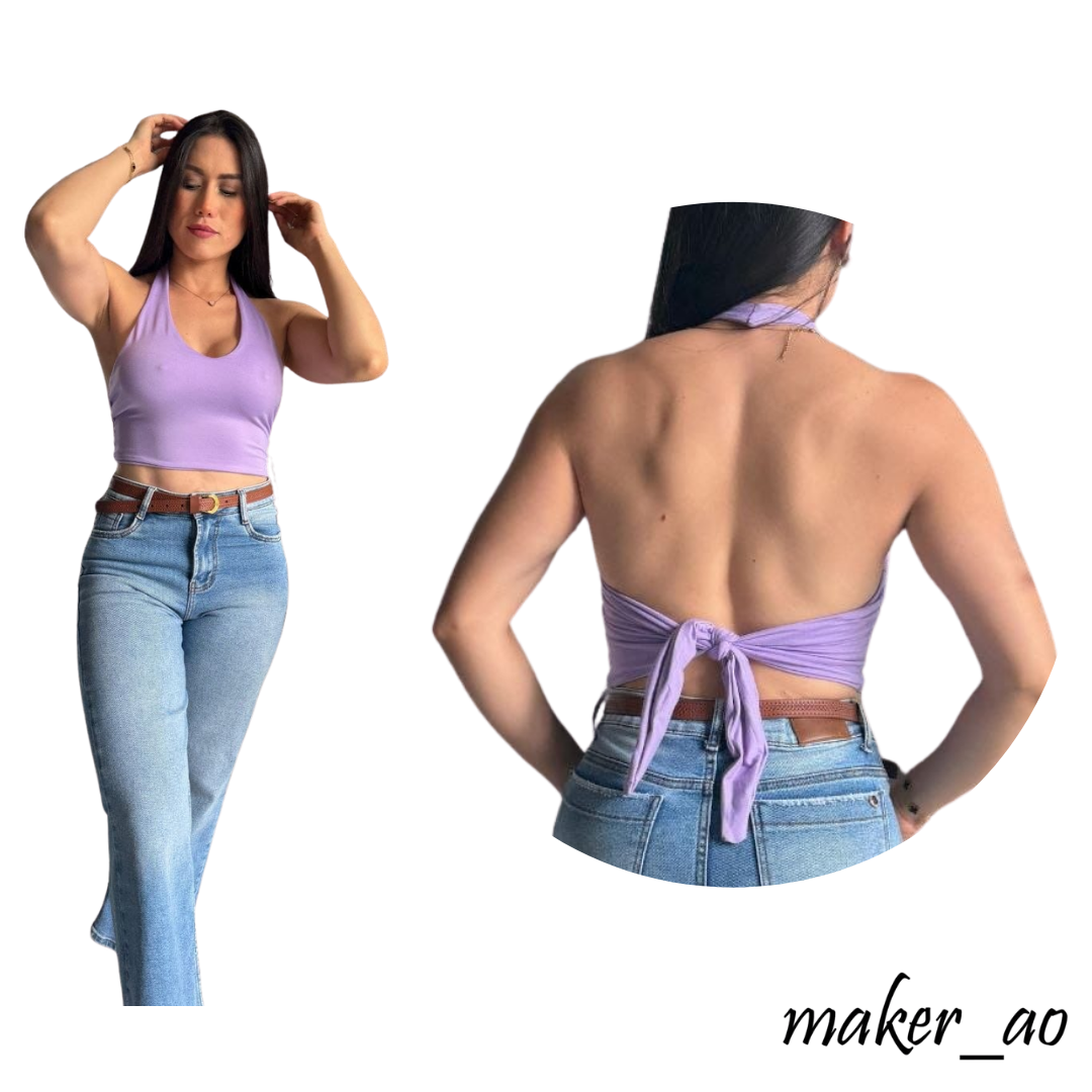 Blusas cuello en v con escote en espalda